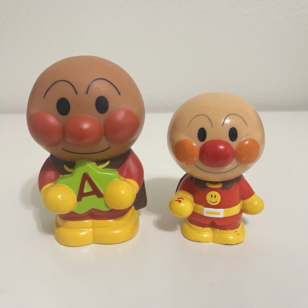 Anpanman Japan Shinkin Bank Plastic Coin Bank and Anpanman Bandai Figure Lot